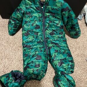 First Impressions Green and Black Dinosaur snowsuit